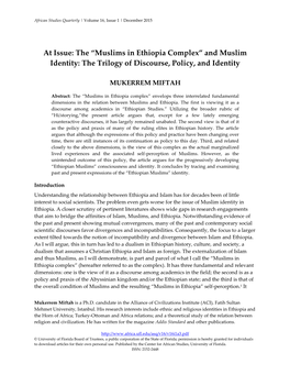 Muslims in Ethiopia Complex” and Muslim Identity: the Trilogy of Discourse, Policy, and Identity