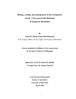 Biology, Ecology and Management of the Sweetpotato Weevil, Cylas Puncticollis Boheman (Coleoptera: Brentidae)