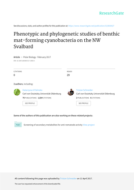 Phenotypic and Phylogenetic Studies of Benthic Mat-Forming Cyanobacteria on the NW Svalbard