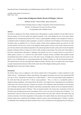 Conservation of Indigenous Donkey Breeds of Ethiopia: a Review