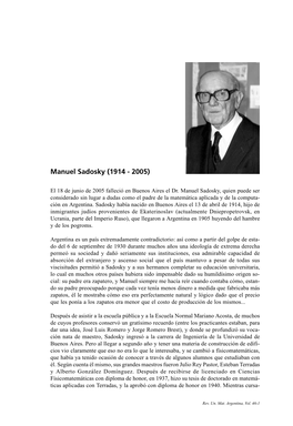 Manuel Sadosky (1914 - 2005)