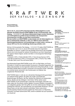 Pressemitteilung 06. November 2014 Vom 6. Bis 13. Januar 2015