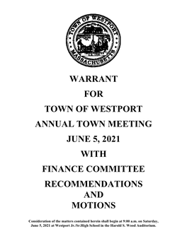 Annual/Special Town Meeting June 5, 2021