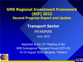 GMS Regional Investment Framework (RIF) 2022 Second Progress Report and Update