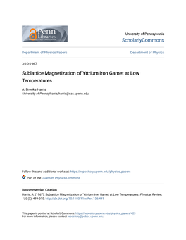 Sublattice Magnetization of Yttrium Iron Garnet at Low Temperatures