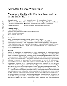 Astro2020 Science White Paper Measuring the Hubble Constant Near and Far in the Era of ELT’S