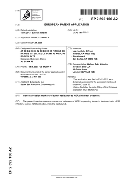 Gene Expression Markers of Tumor Resistance to HER2 Inhibitor Treatment