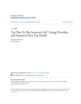 Eating Disorders and America's Next Top Model