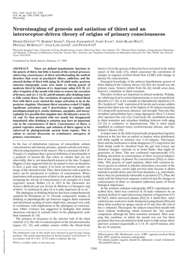 Neuroimaging of Genesis and Satiation of Thirst and an Interoceptor-Driven Theory of Origins of Primary Consciousness