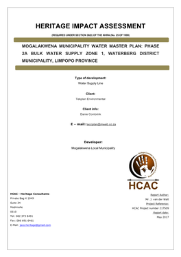 Heritage Impact Assessment Mogalakwena Cluster 1