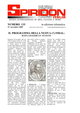 NUMERO 133 in Edizione Telematica IL PROGRAMMA DELLA NUOVA