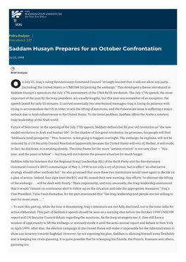 Saddam Husayn Prepares for an October Confrontation