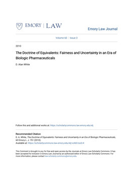 The Doctrine of Equivalents: Fairness and Uncertainty in an Era of Biologic Pharmaceuticals