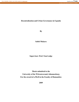 Chapter 1: Background to the Study: Decentralisation and Urban Governance