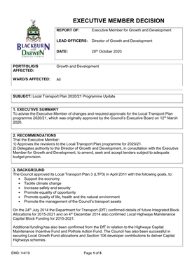 Local Transport Plan 2020/21 Programme Update PDF 186 KB