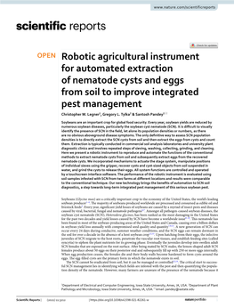 Robotic Agricultural Instrument for Automated Extraction of Nematode Cysts and Eggs from Soil to Improve Integrated Pest Management Christopher M