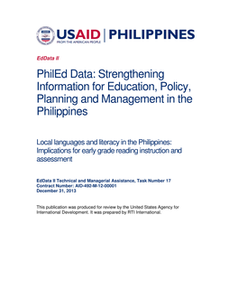 Philed Data: Strengthening Information for Education, Policy, Planning and Management in the Philippines