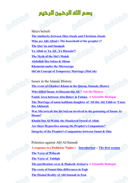 Shia's Beliefs Issues in the Islamic History Polemics Against Ahl Al