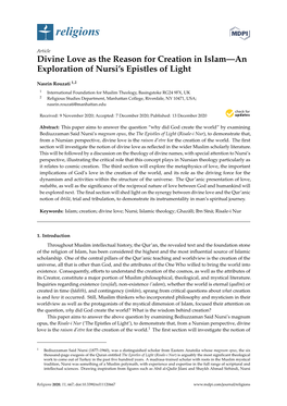 Divine Love As the Reason for Creation in Islam—An Exploration of Nursi’S Epistles of Light