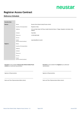 Registrar Access Contract Reference Schedule