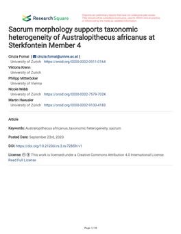 Sacrum Morphology Supports Taxonomic Heterogeneity of Australopithecus Africanus at Sterkfontein Member 4