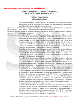 Acta De La Sesión Celebrada El Miércoles Ocho De Julio De Dos Mil Quince