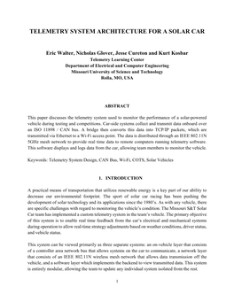 Telemetry System Architecture for a Solar Car