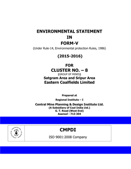 ENVIRONMENTAL STATEMENT in FORM-V (Under Rule-14, Environmental Protection Rules, 1986)