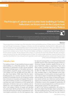 The Principle of Laicism and Counter State-Building in Turkey: Reflections on History and on the Conjuncture of Contemporary Politics