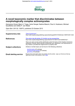 Morphologically Complex Actinomycetes a Novel Taxonomic