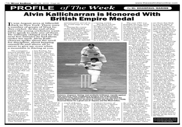 Cricket- Alvin Kallicharran Awarded British Empire Medal