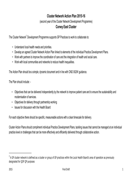 Conwy East Cluster Network Action Plan 2015 Redacted