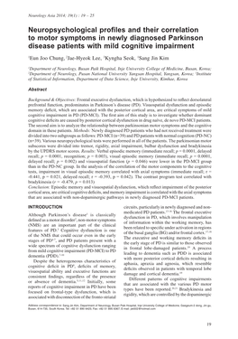 Neuropsychological Profiles and Their Correlation to Motor Symptoms in Newly Diagnosed Parkinson Disease Patients with Mild Cogn