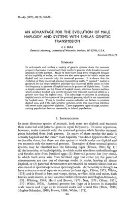 An Advantage for the Evolution of Male Haploidy, Whether the Haploidy Be Due to Paternal Genome Loss Or to Development from Unfertilised Eggs (Arrheno- Toky)