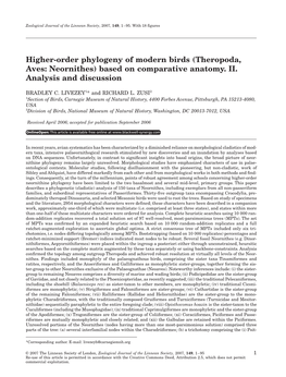 Higher-Order Phylogeny of Modern Birds (Theropoda, Aves: Neornithes) Based on Comparative Anatomy