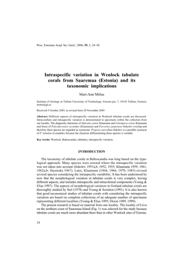 Intraspecific Variation in Wenlock Tabulate Corals from Saaremaa (Estonia) and Its Taxonomic Implications