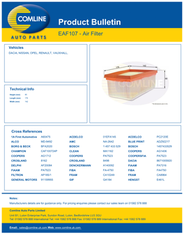 Product Bulletin EAF107 - Air Filter