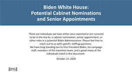 Biden White House: Potential Cabinet Nominations and Senior Appointments