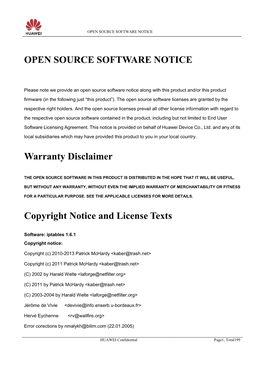 OPEN SOURCE SOFTWARE NOTICE Warranty Disclaimer