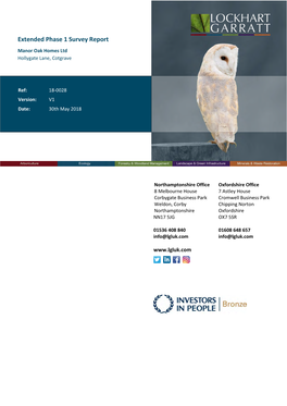 Extended Phase 1 Survey Report Manor Oak Homes Ltd Hollygate Lane, Cotgrave