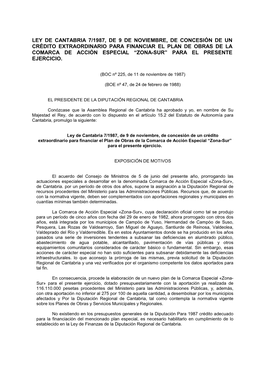 Ley De Cantabria 7/1987, De 9 De Noviembre, De Concesión