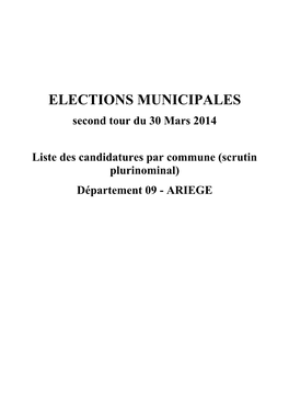 Liste Des Candidatures Par Commune (Scrutin Plurinominal) Second Tour