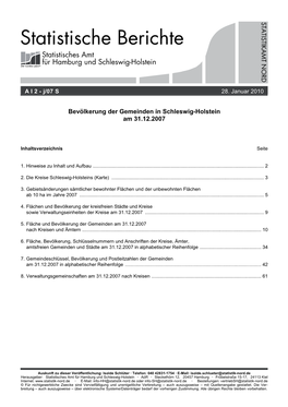 Statistische Berichte Statistisches Amt Für Hamburg Und Schleswig-Holstein