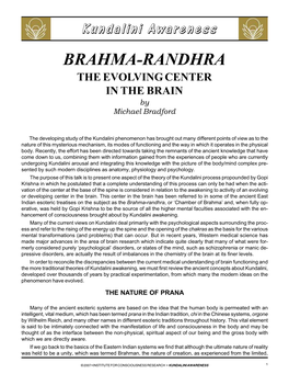 BRAHMA-RANDHRA the EVOLVING CENTER in the BRAIN by Michael Bradford