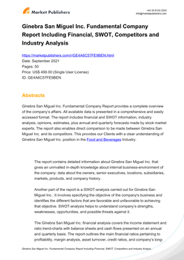 Ginebra San Miguel Inc. Fundamental Company Report Including