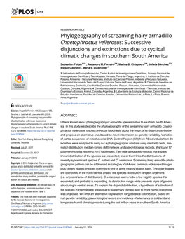 Phylogeography of Screaming Hairy Armadillo Chaetophractus Vellerosus