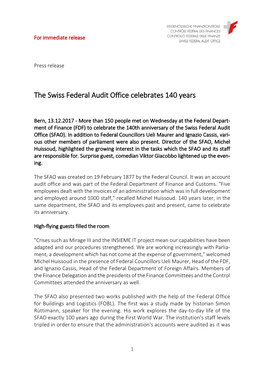 The Swiss Federal Audit Office Celebrates 140 Years