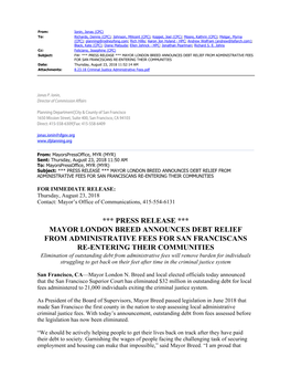 Press Release *** Mayor London Breed Announces