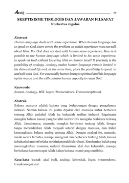 SKEPTISISME TEOLOGIS DAN JAWABAN FILSAFAT Norbertus Jegalus