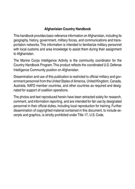 Afghanistan Country Handbook